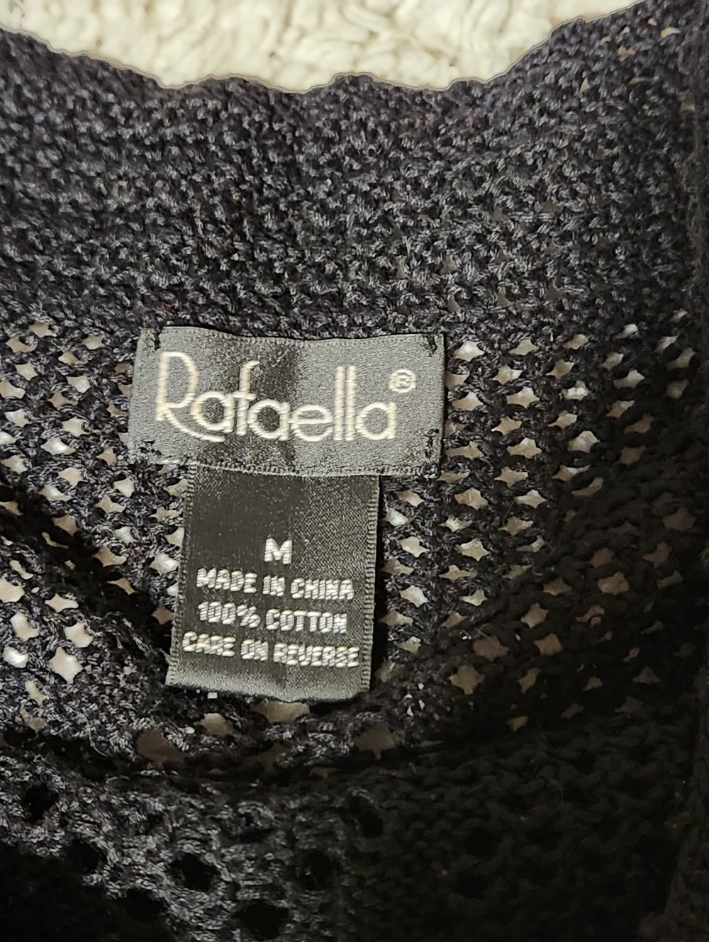 Rafaella Crochet Open Knit  Sweater Top Womens Sz M Black Beach Swim Cover Up - Picture 3 of 10